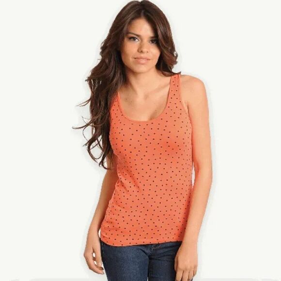 *Clearance* Margret by Be Cool Orange Polka Dot Top - Picture 2 of 3